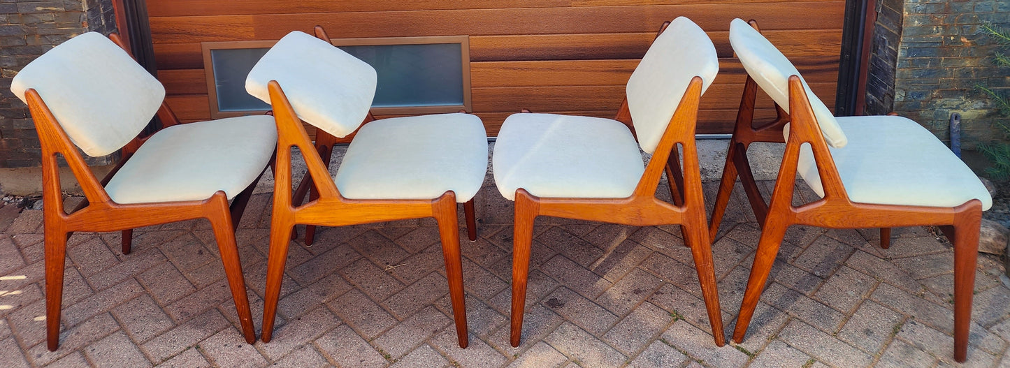 4 REUPHOLSTERED in mohair Danish Mid Century Modern Teak Swivel Back Chairs by Arne Vodder, Ella