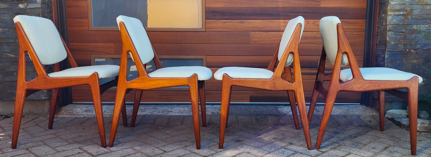 4 REUPHOLSTERED in mohair Danish Mid Century Modern Teak Swivel Back Chairs by Arne Vodder, Ella