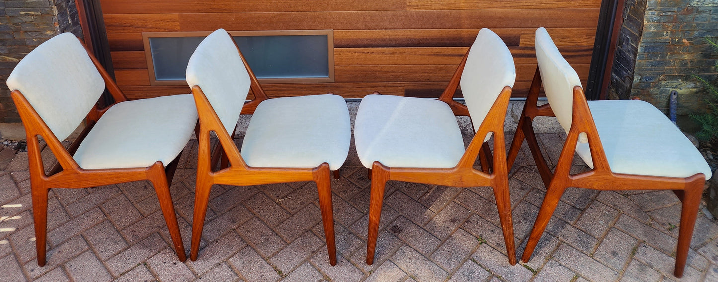 4 REUPHOLSTERED in mohair Danish Mid Century Modern Teak Swivel Back Chairs by Arne Vodder, Ella