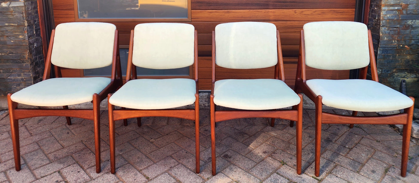 4 REUPHOLSTERED in mohair Danish Mid Century Modern Teak Swivel Back Chairs by Arne Vodder, Ella