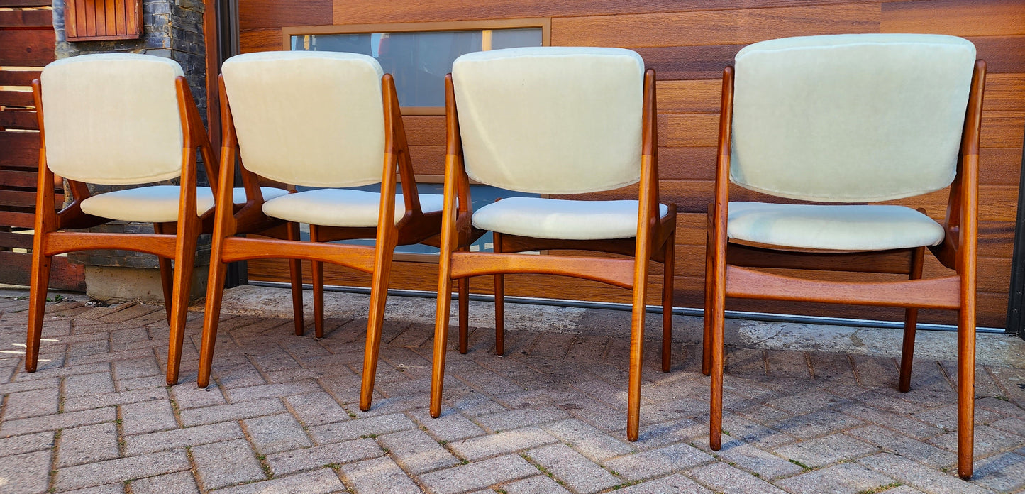 4 REUPHOLSTERED in mohair Danish Mid Century Modern Teak Swivel Back Chairs by Arne Vodder, Ella