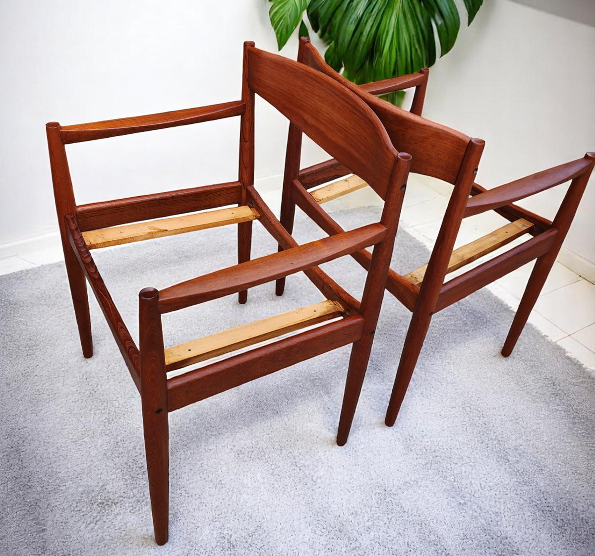 6 REFINISHED REUPHOLSTERED in wool mohair Danish MCM Teak Chairs by Bramin
