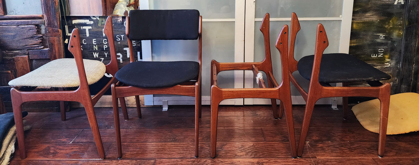 Choose Fabric***4 REFINISHED Danish Mid Century Modern teak chairs by Erik Buch, model 49
