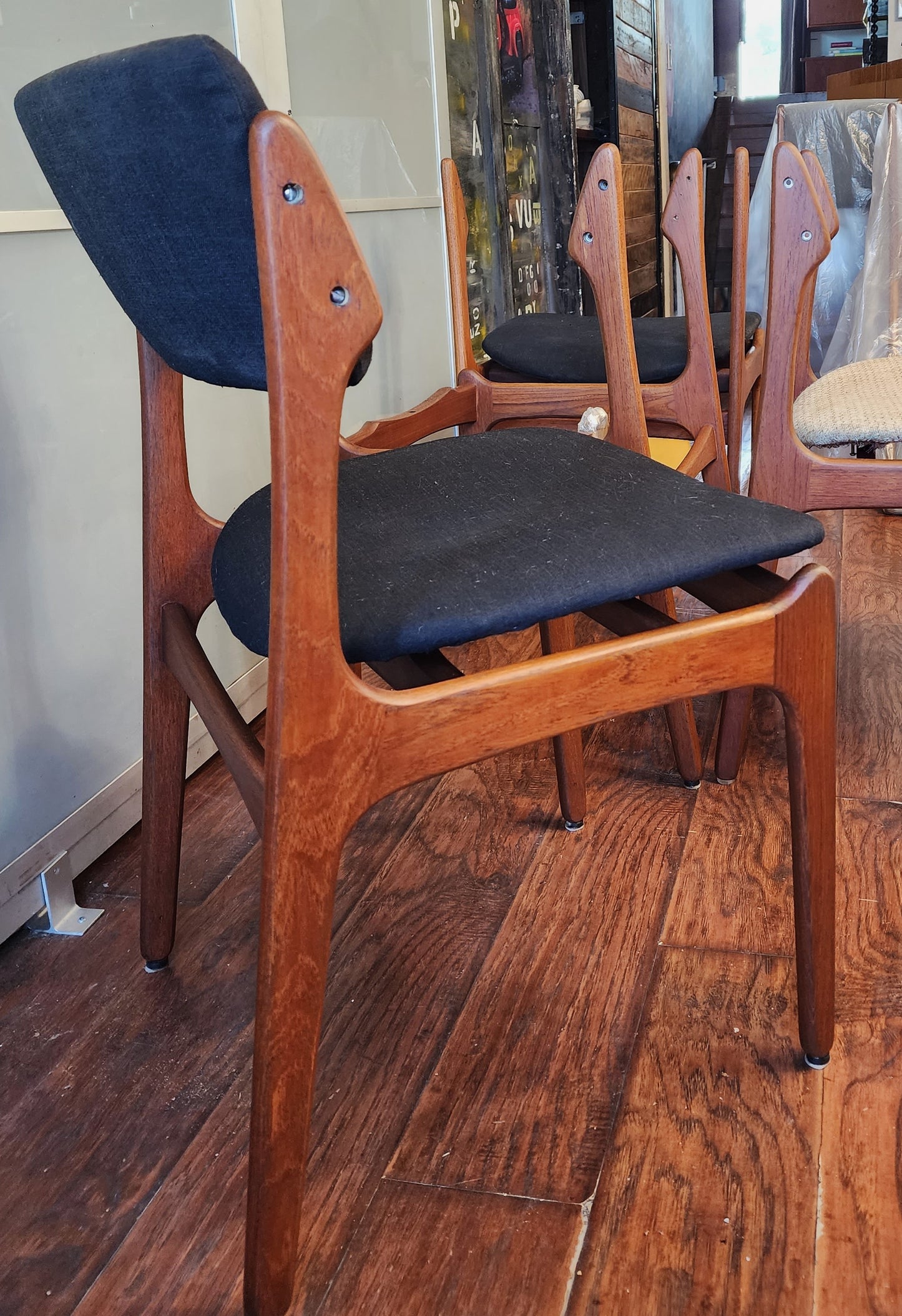 Choose Fabric***4 REFINISHED Danish Mid Century Modern teak chairs by Erik Buch, model 49
