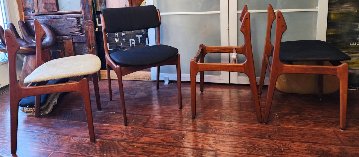 Choose Fabric***4 REFINISHED Danish Mid Century Modern teak chairs by Erik Buch, model 49