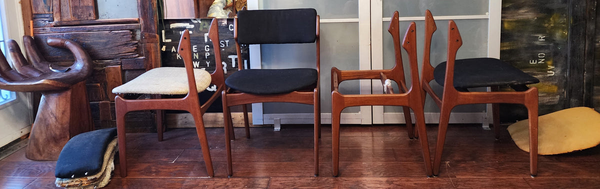 Choose Fabric***4 REFINISHED Danish Mid Century Modern teak chairs by Erik Buch, model 49