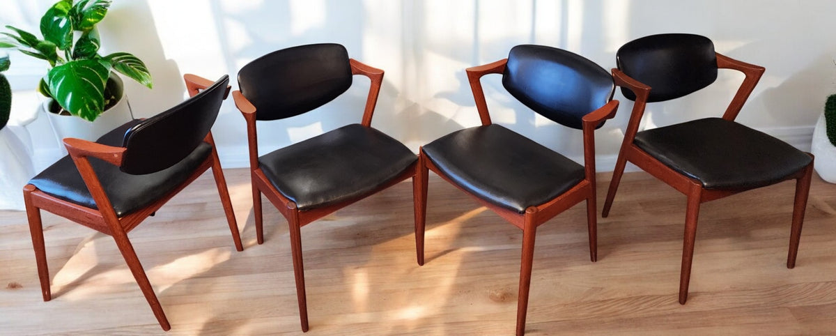 4 REFINISHED Danish MCM Teak Armchairs by Kai Kristiansen, Model 42