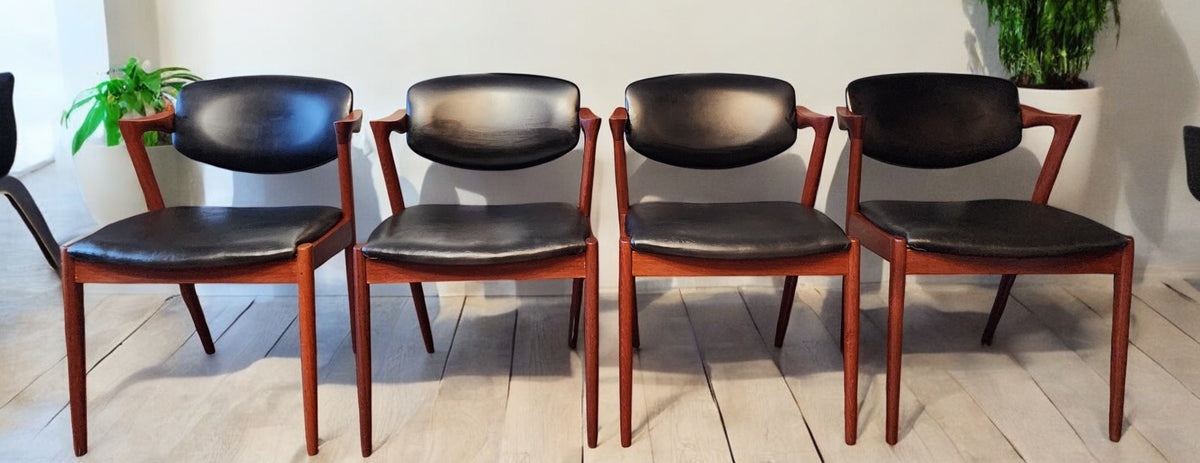 4 REFINISHED Danish MCM Teak Armchairs by Kai Kristiansen, Model 42