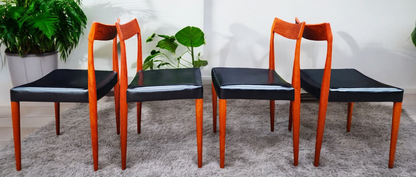 4 RESTORED Danish Mid Century Modern Teak Chairs by Sorø Stolefabrik w wide seats