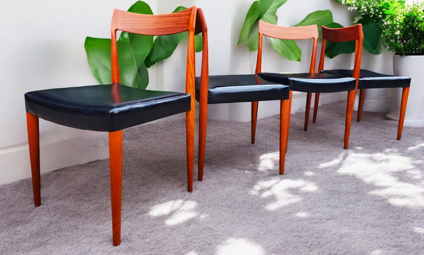 4 RESTORED Danish Mid Century Modern Teak Chairs by Sorø Stolefabrik w wide seats