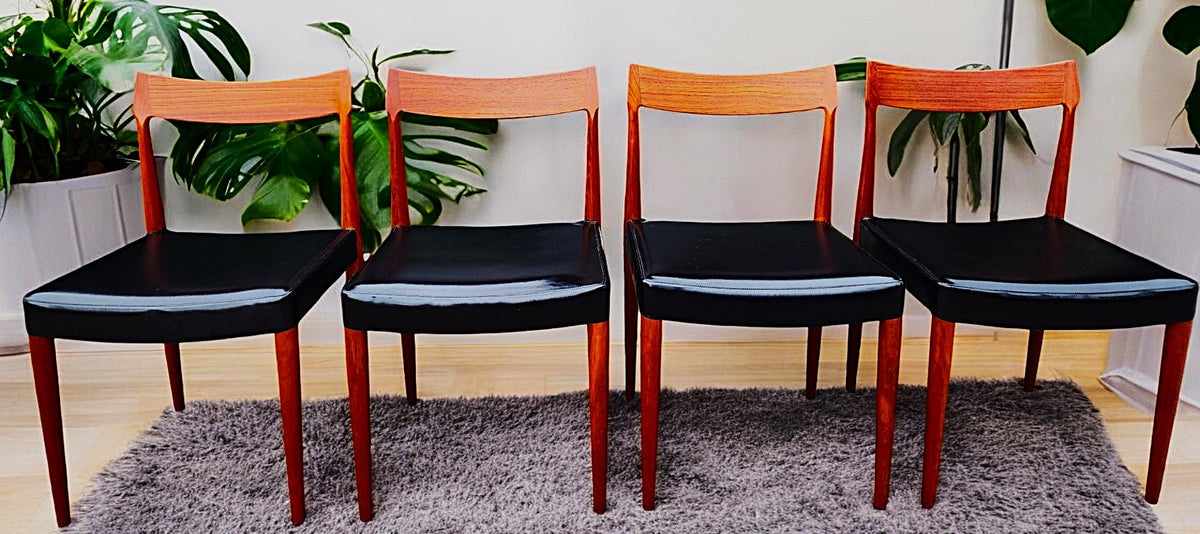 4 RESTORED Danish Mid Century Modern Teak Chairs by Sorø Stolefabrik w wide seats