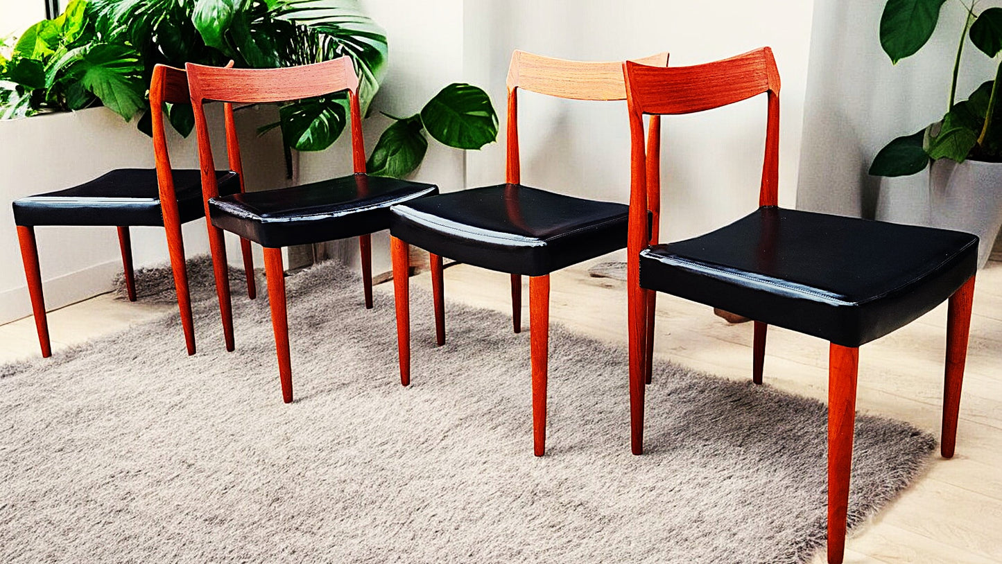 4 RESTORED Danish Mid Century Modern Teak Chairs by Sorø Stolefabrik w wide seats