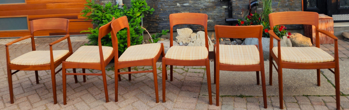 6 REFINISHED will be REUPHOLSTERED Danish Mid Century Modern Teak Chairs by H. Kjærnulf