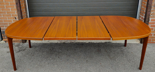 REFINISHED Danish Mid Century Modern Teak Table Oval w 2 Leaves by H. Kjaernulf 60"-99"