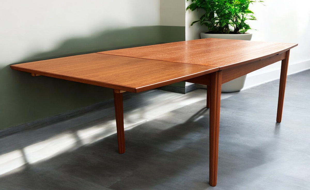 REFINISHED Danish MCM Teak Draw Leaf Surfboard Shape Table by DYRLUND 59