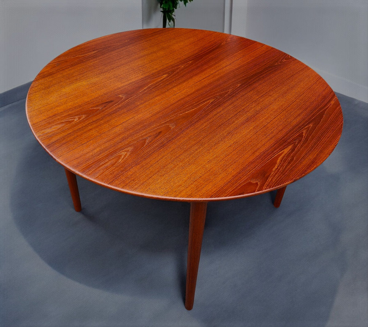 REFINISHED Danish Mid Century Modern Teak Table Round to Oval w 2 Leaves 45