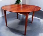 REFINISHED Danish Mid Century Modern Teak Table Round to Oval w 2 Leaves 45