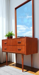 REFINISHED Danish Mid Century Modern Teak Cabinet w 2 Drawers & Free Mirror 5
