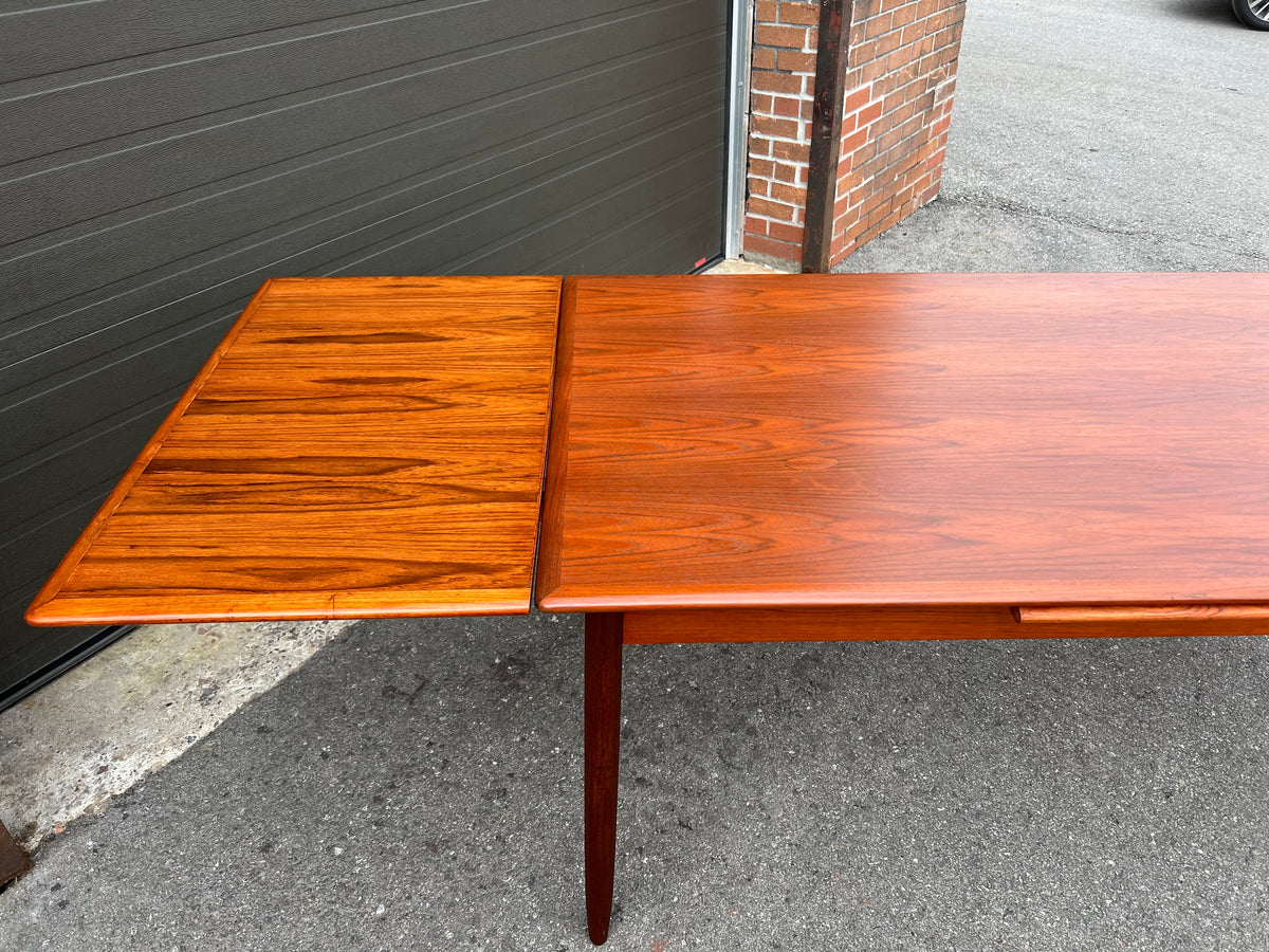 REFINISHED Danish Mid Century Modern Teak Table Draw Leaf,  55