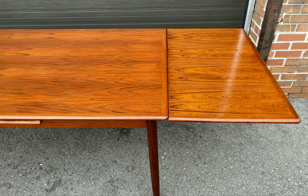 REFINISHED Danish Mid Century Modern Teak Table Draw Leaf,  55