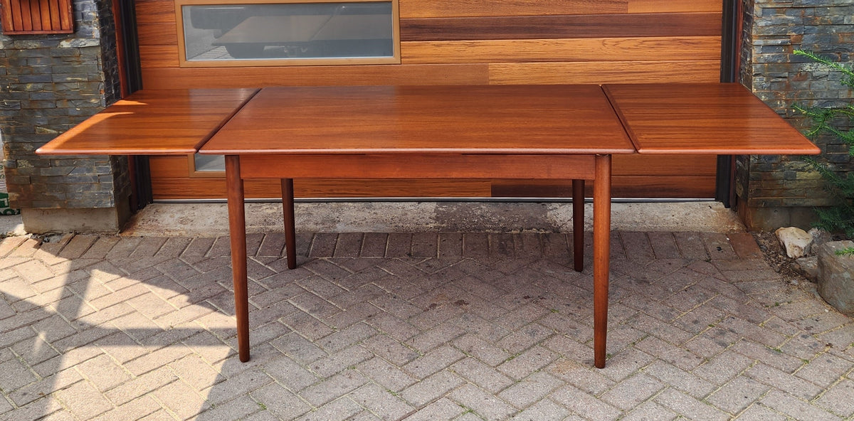 REFINISHED Danish Mid Century Modern Teak Table Draw Leaf, 52