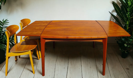 REFINISHED Danish Mid Century Modern Teak Table Draw Leaf 45" - 75"