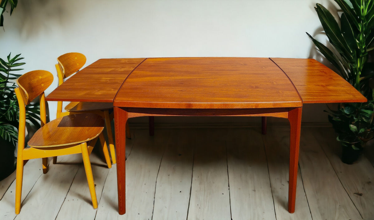 REFINISHED Danish Mid Century Modern Teak Table Draw Leaf 45