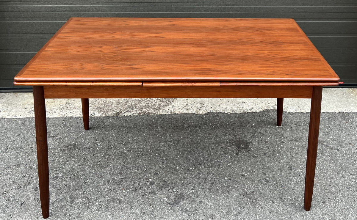 REFINISHED Danish Mid Century Modern Teak Table Draw Leaf,  55