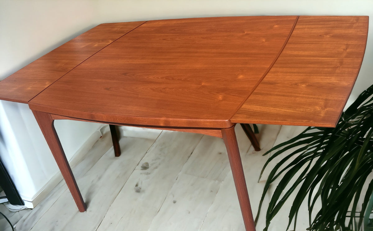 REFINISHED Danish Mid Century Modern Teak Table Draw Leaf 45