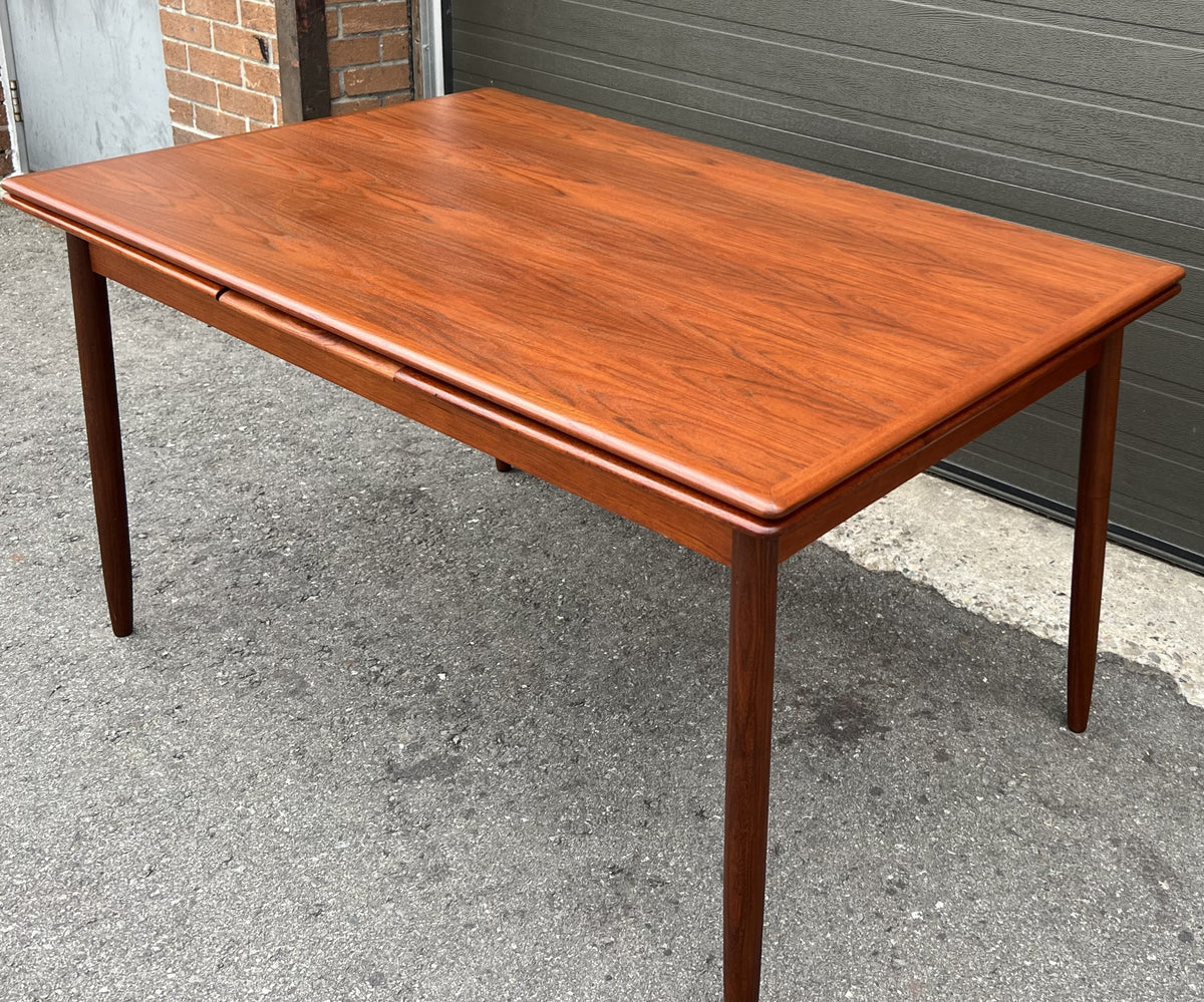 REFINISHED Danish Mid Century Modern Teak Table Draw Leaf,  55