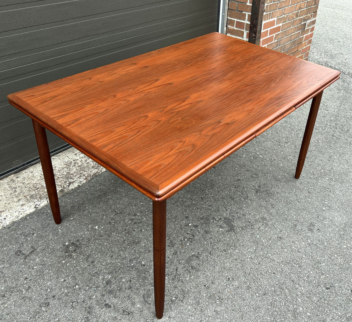 REFINISHED Danish Mid Century Modern Teak Table Draw Leaf,  55