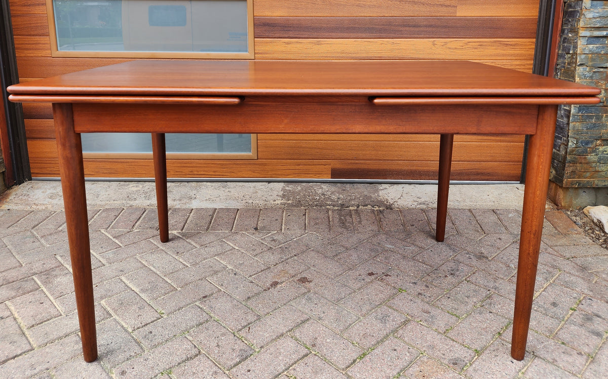 REFINISHED Danish Mid Century Modern Teak Table Draw Leaf, 52