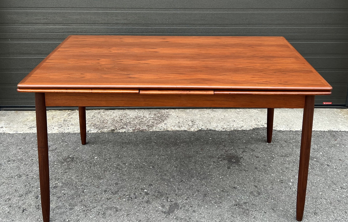 REFINISHED Danish Mid Century Modern Teak Table Draw Leaf,  55