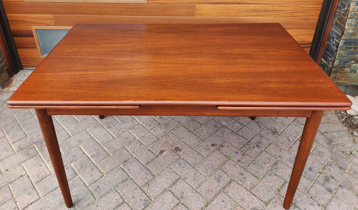 REFINISHED Danish Mid Century Modern Teak Table Draw Leaf, 52