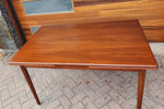 REFINISHED Danish Mid Century Modern Teak Table Draw Leaf, 52