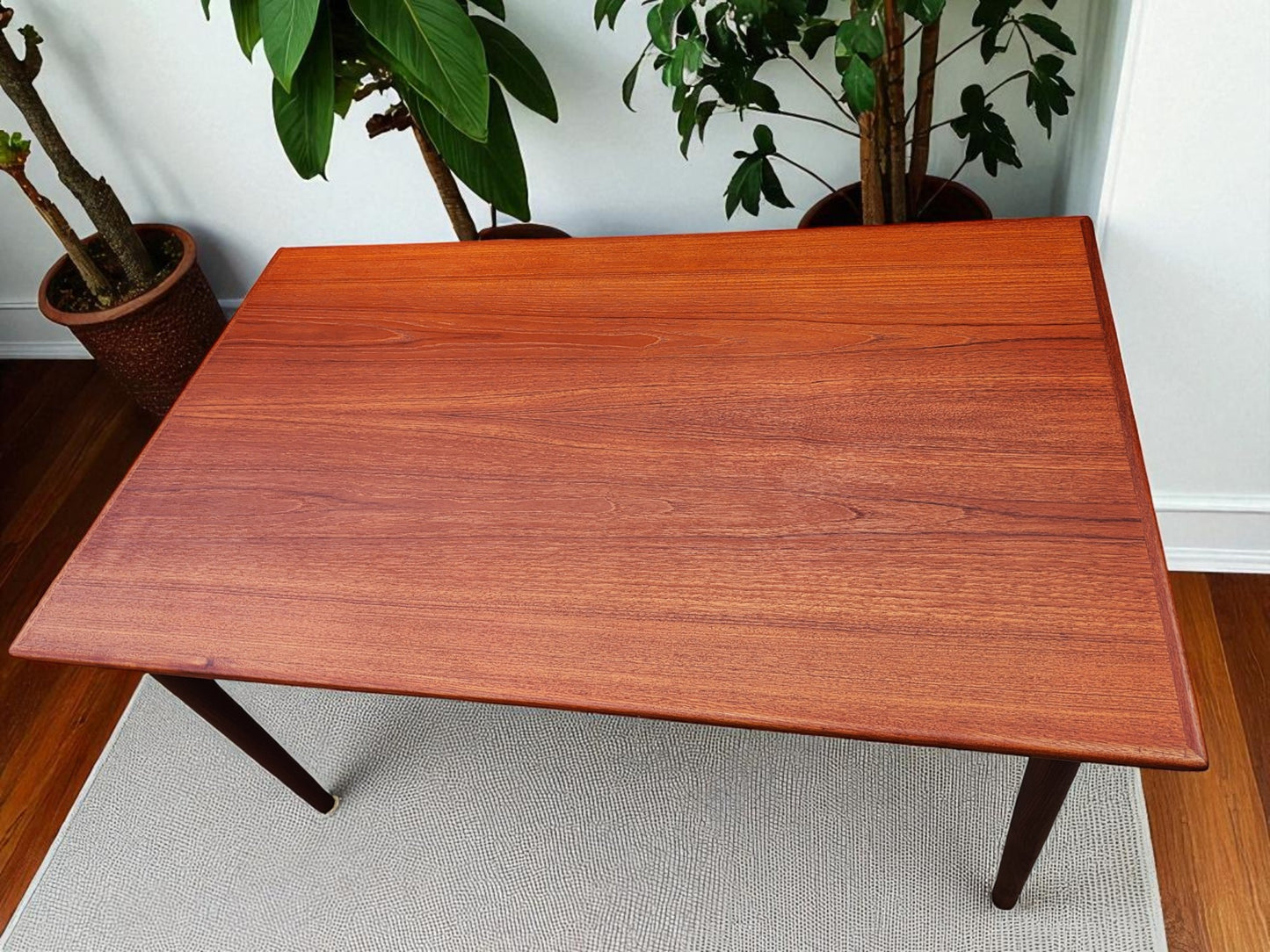 REFINISHED Danish Mid Century Modern Teak Draw Leaf Table 55"-98"