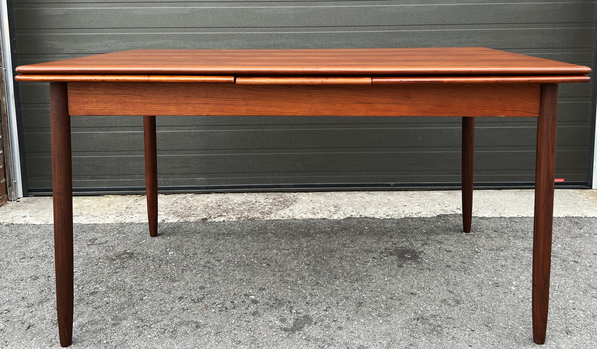 REFINISHED Danish Mid Century Modern Teak Table Draw Leaf,  55