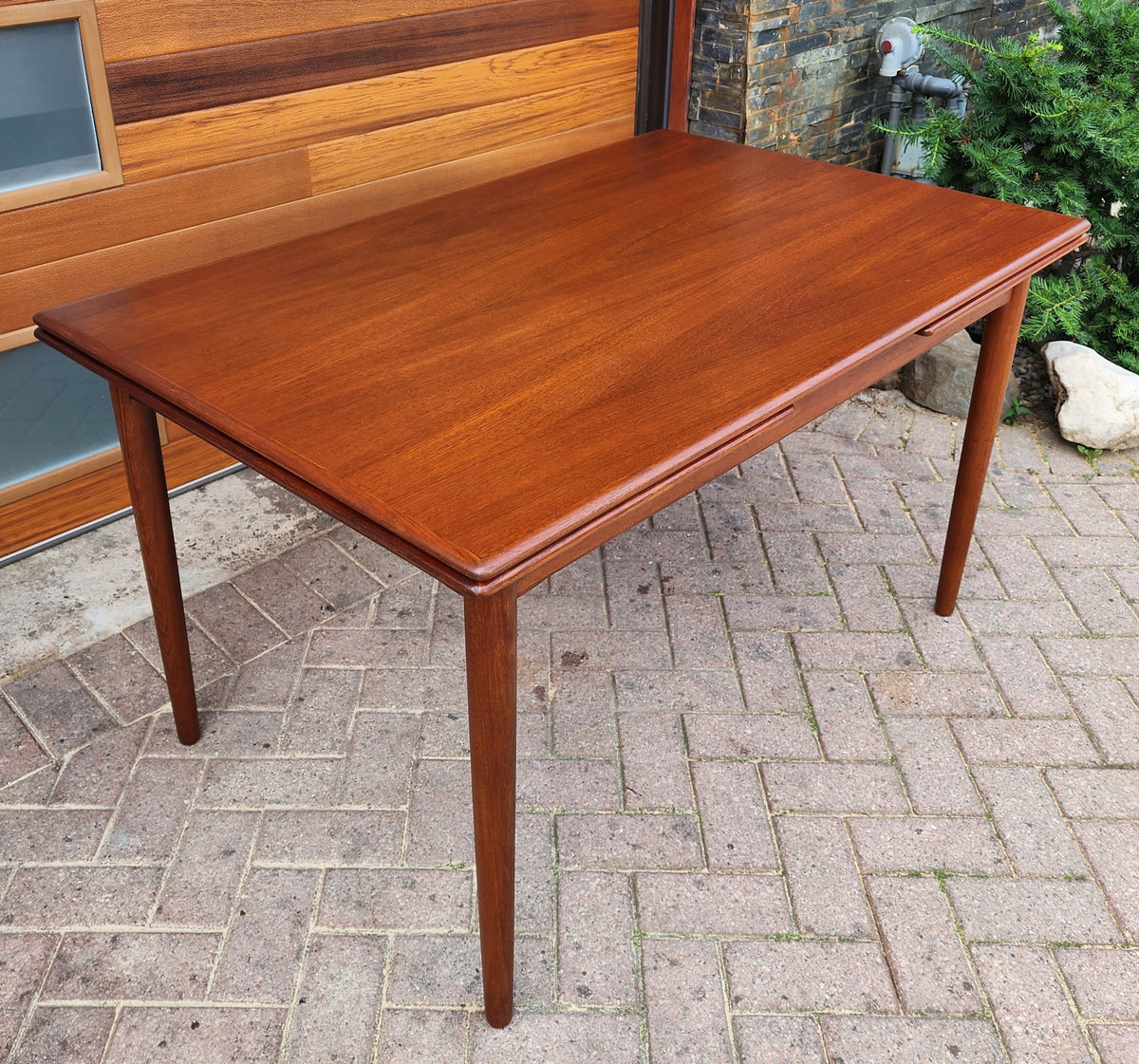 REFINISHED Danish Mid Century Modern Teak Table Draw Leaf, 52