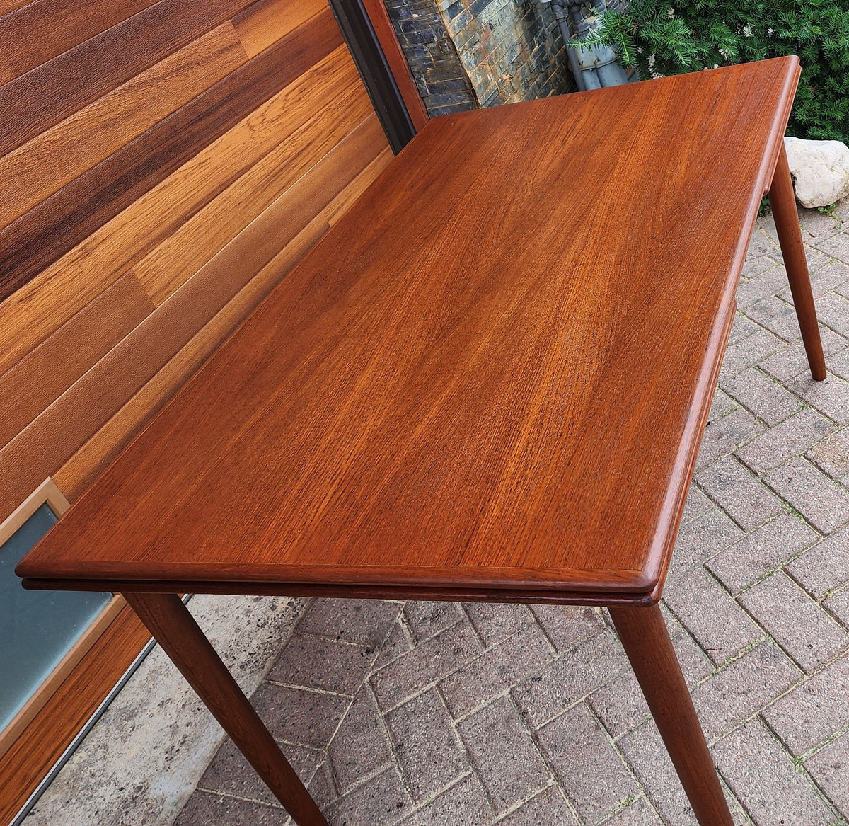 REFINISHED Danish Mid Century Modern Teak Table Draw Leaf, 52