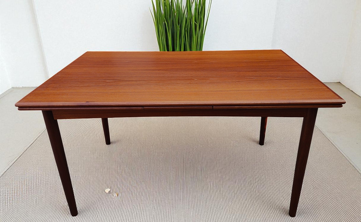 REFINISHED Danish Mid Century Modern Teak Draw Leaf Table 55