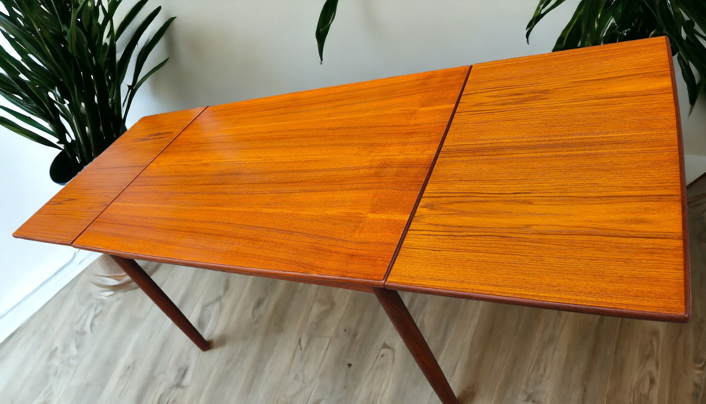 REFINISHED Danish Mid Century Modern Teak Table Draw Leaf 51"-91"