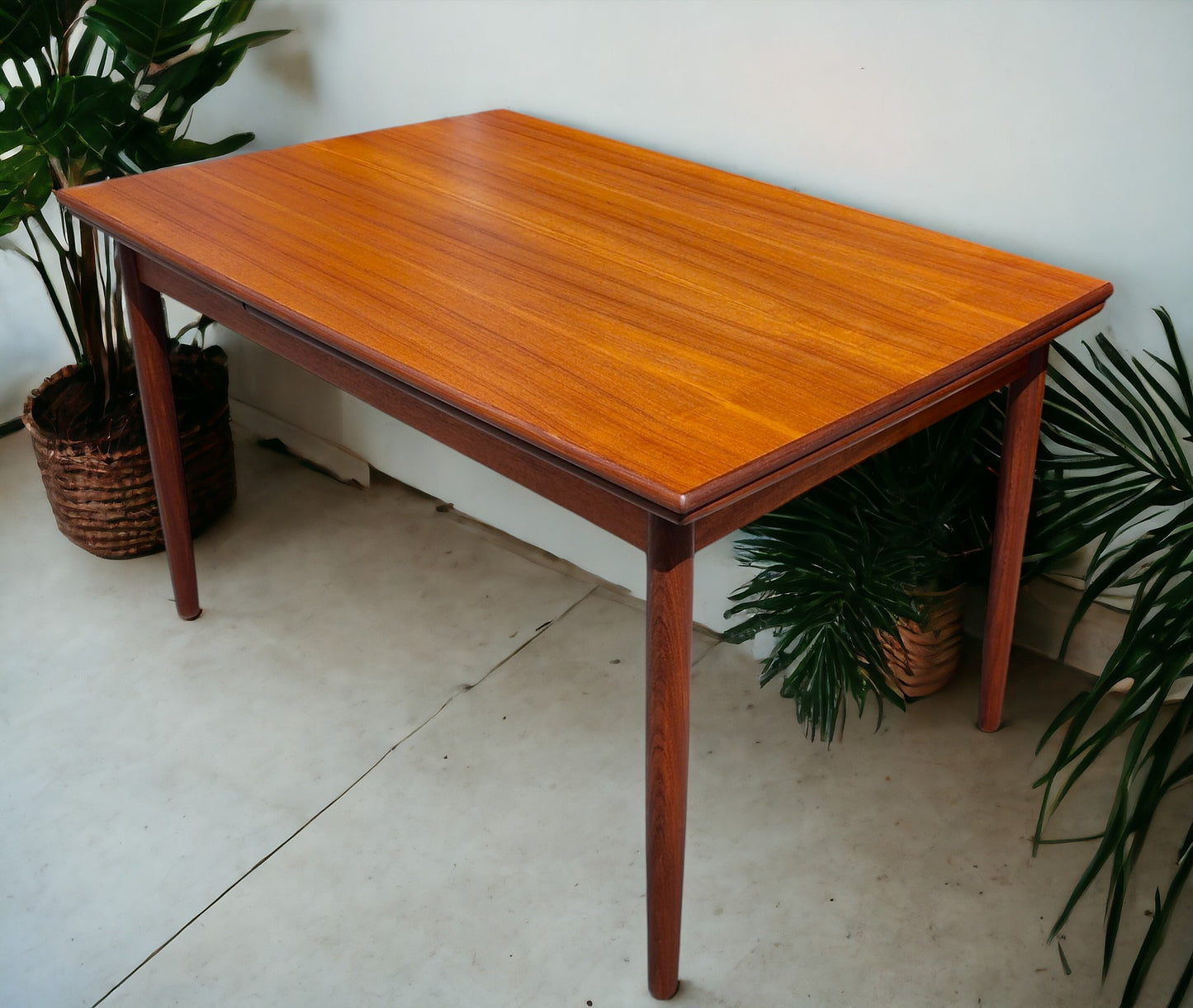 REFINISHED Danish Mid Century Modern Teak Table Draw Leaf 51"-91"