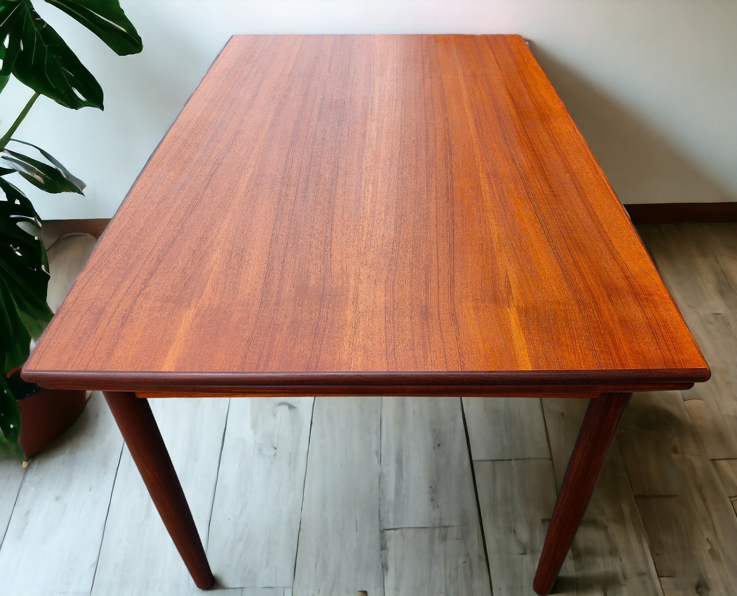 REFINISHED Danish Mid Century Modern Teak Table Draw Leaf 51"-91"