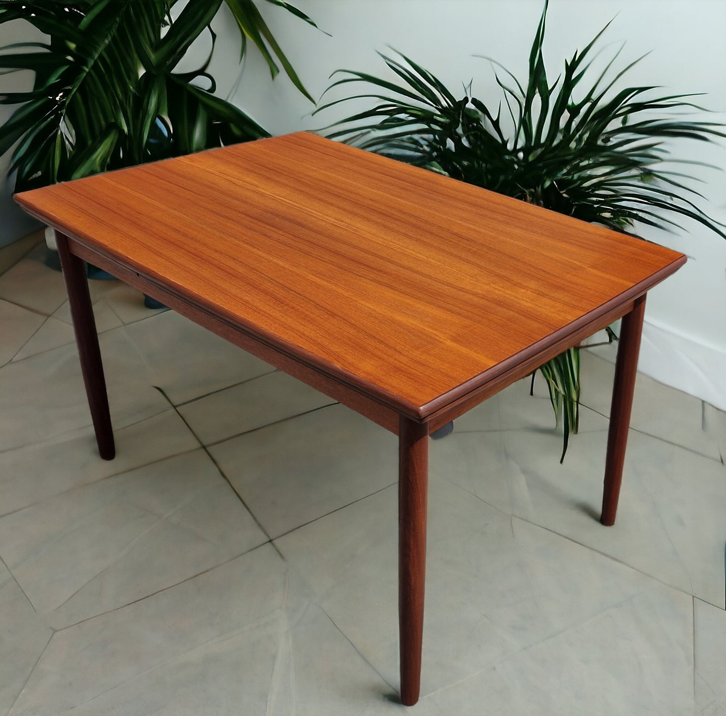 REFINISHED Danish Mid Century Modern Teak Table Draw Leaf 51"-91"