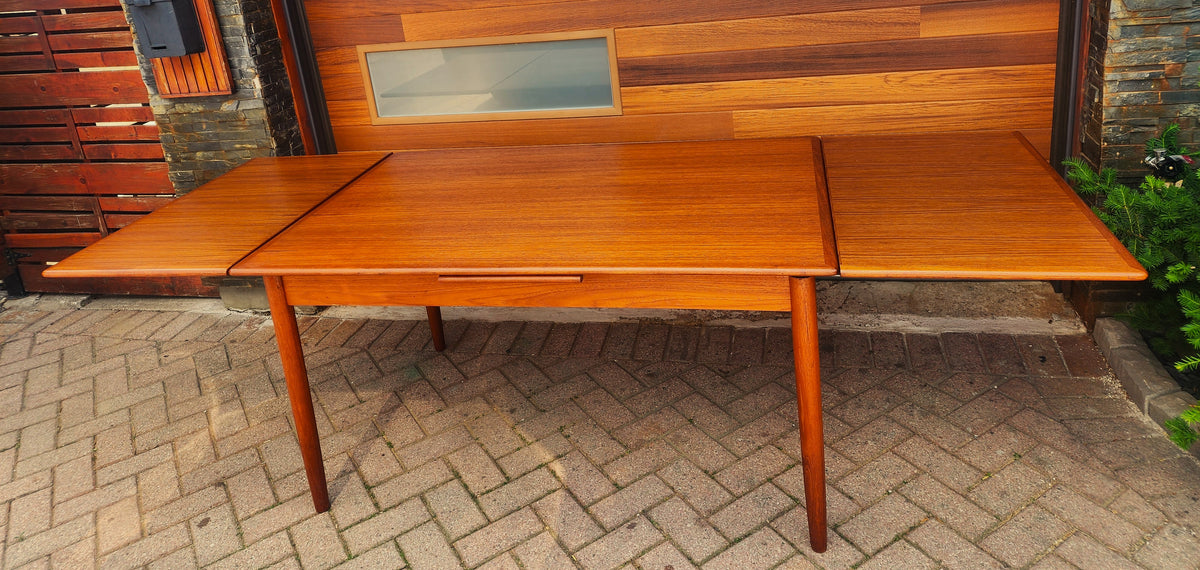REFINISHED Danish Mid Century Modern Teak Draw Leaf Table 55