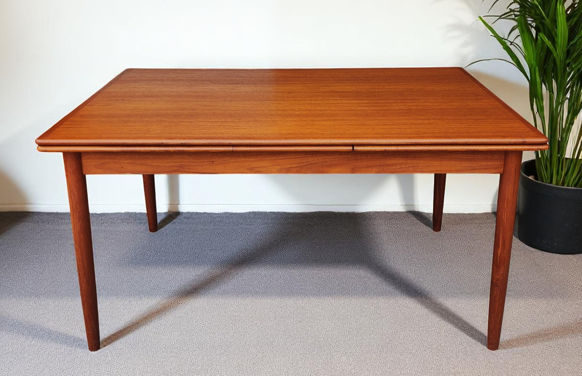 REFINISHED Danish Mid Century Modern Teak Draw Leaf Table 55