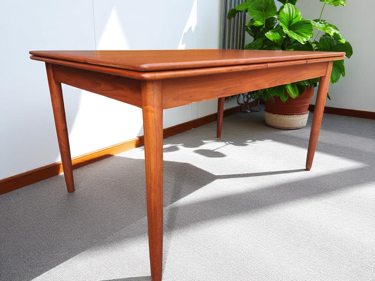 REFINISHED Danish Mid Century Modern Teak Draw Leaf Table 55