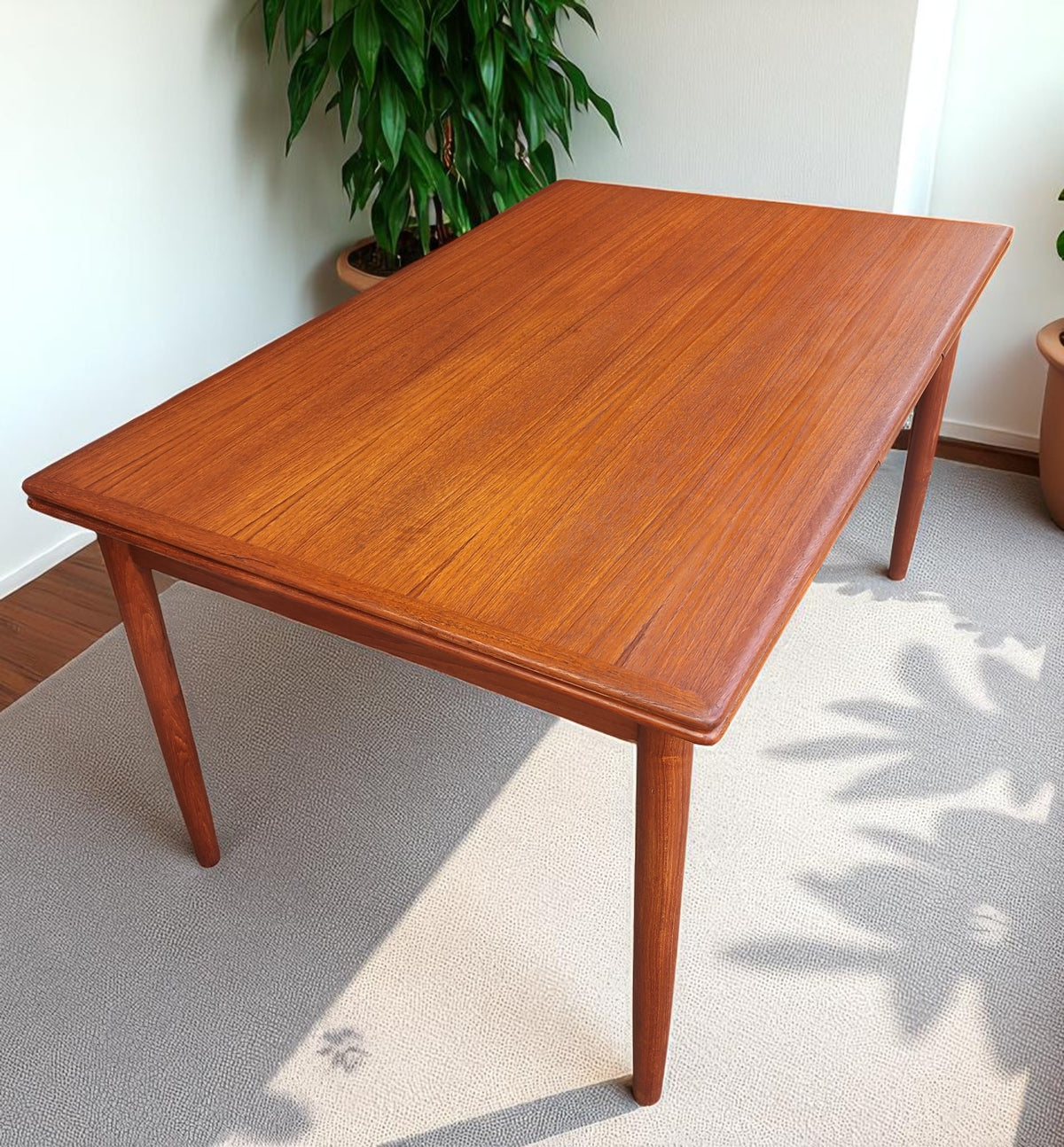 REFINISHED Danish Mid Century Modern Teak Draw Leaf Table 55