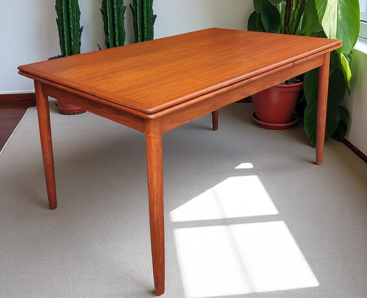 REFINISHED Danish Mid Century Modern Teak Draw Leaf Table 55