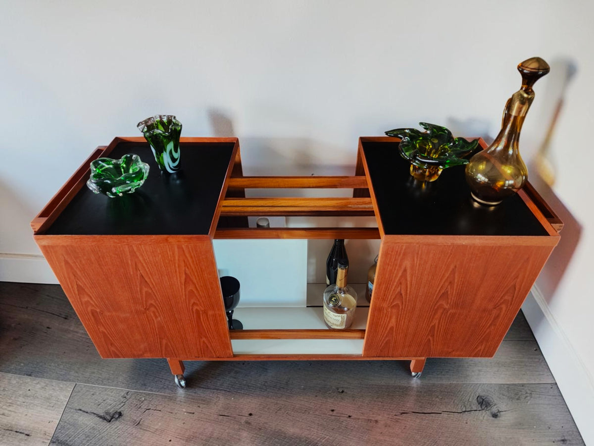 RESTORED Danish MCM Teak Extending Bar Trolley by Niels Erik Glasdam Jensen